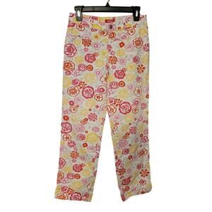 Esprit Red‎ Yellow Pink White Artsy Floral Groovy Stretch Ankle Jeans - 28" = 8